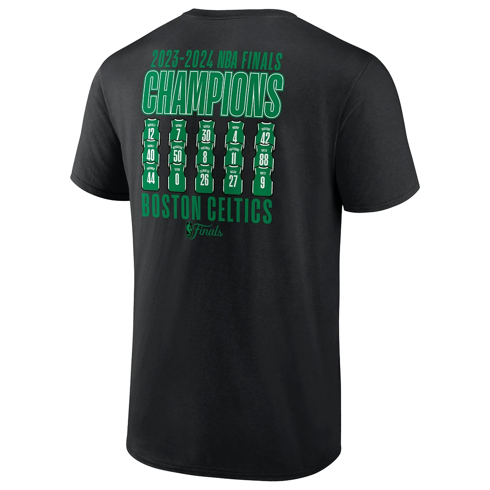 T-shirt noir Fanatics pour hommes Boston Celtics 2024 NBA Finals Champions Half Court Trap Roster