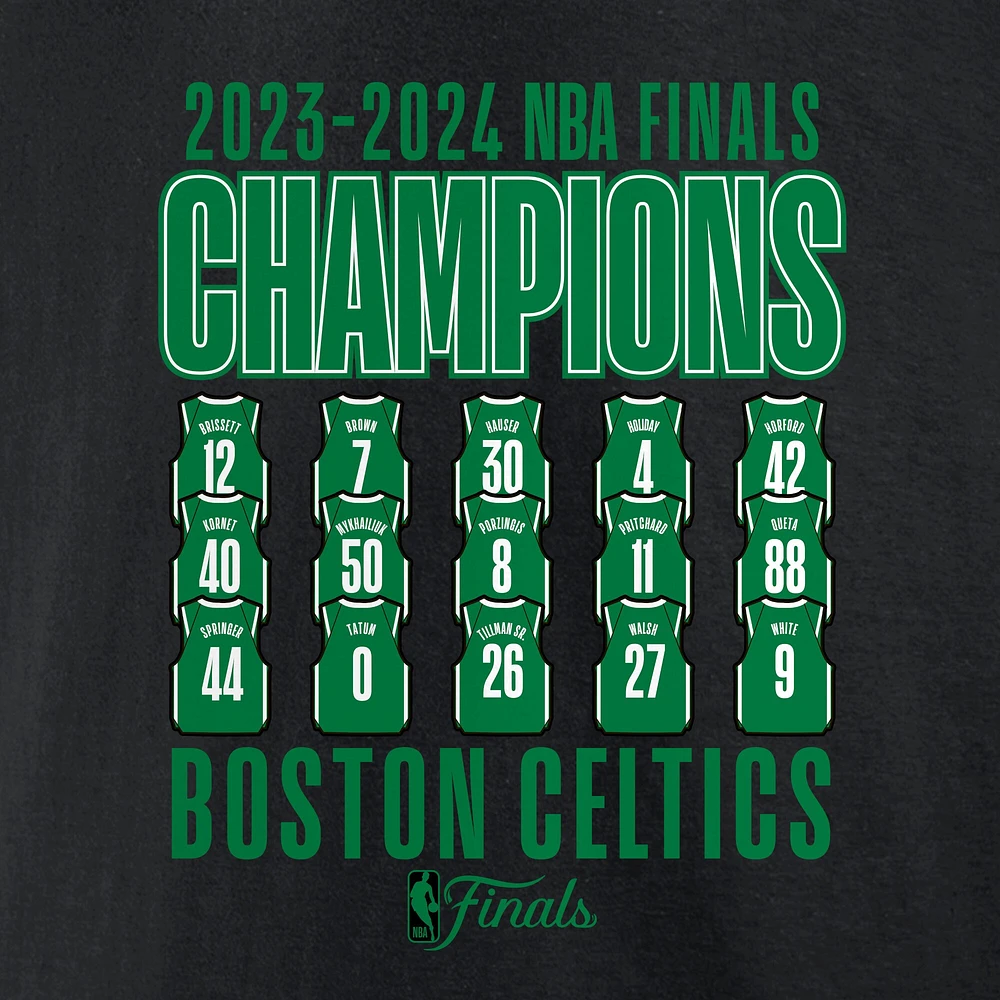 T-shirt noir Fanatics pour hommes Boston Celtics 2024 NBA Finals Champions Half Court Trap Roster