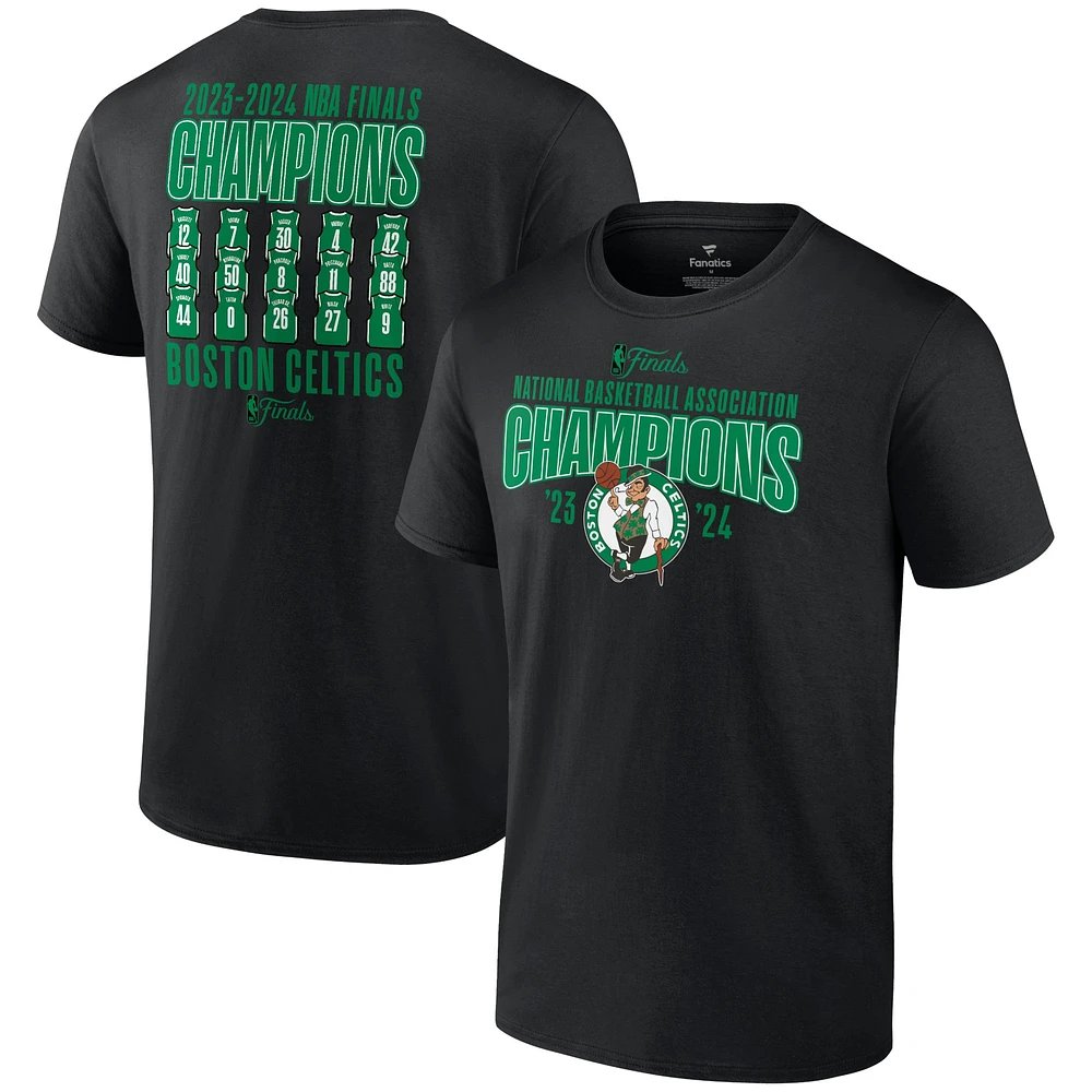 Men's Fanatics Black Boston Celtics 2024 NBA Finals Champions Half Court Trap Roster T-Shirt