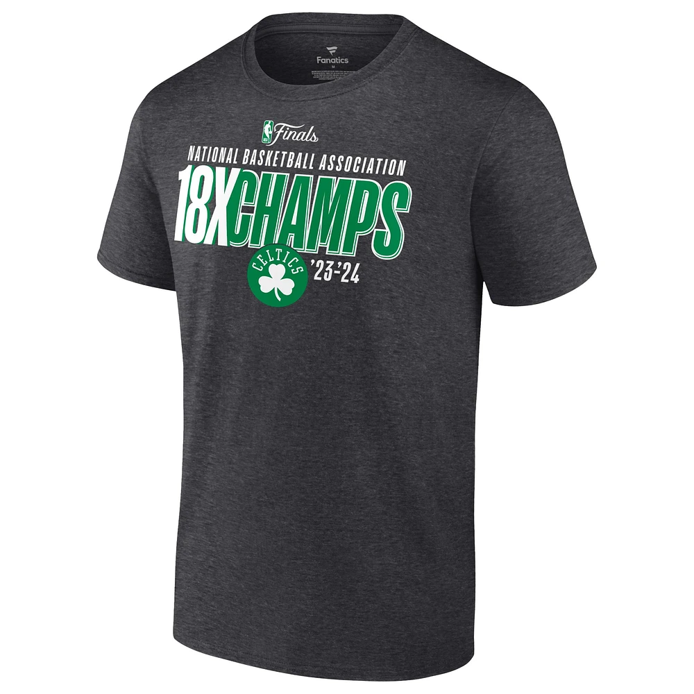 T-shirt Fanatics Heather Charcoal pour hommes des Boston Celtics, 18 fois champions de la finale NBA, volent le ballon