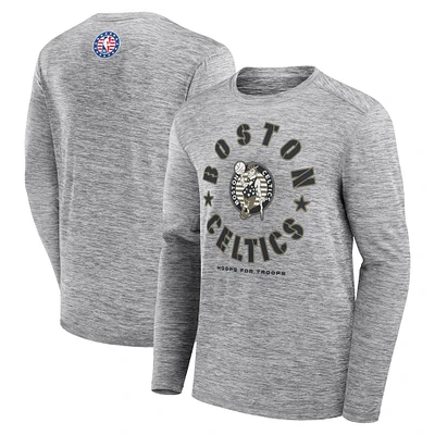 T-shirt à manches longues NBA Hoops for Troops de Boston Celtics pour hommes Fanatics Heather Grey