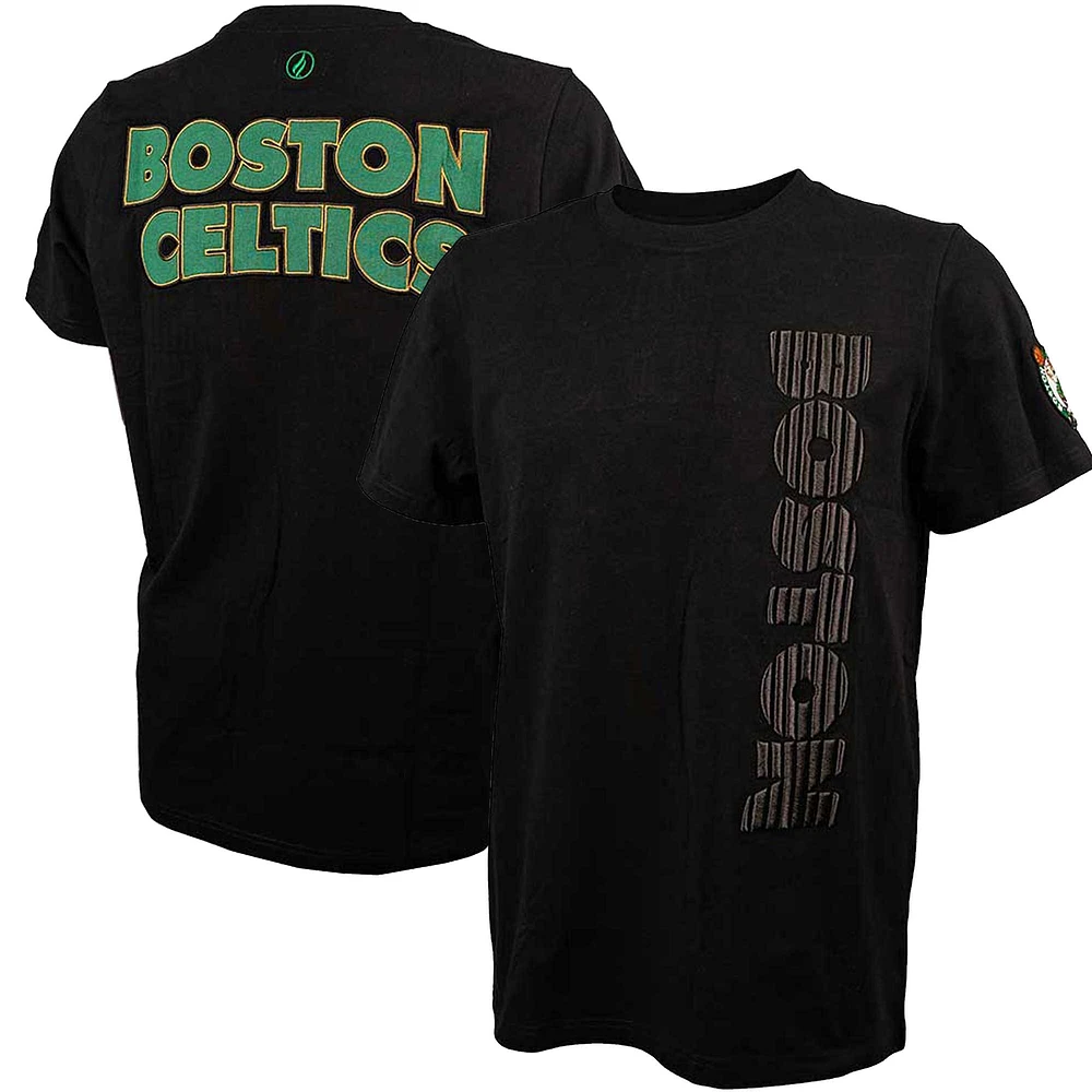 Men's FISLL  Black Boston Celtics 3D Puff Print Sliced Logo T-Shirt