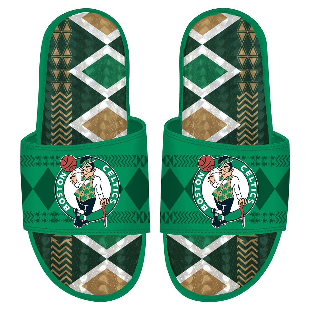 Men's ISlide Kelly Green Boston Celtics Shooting Touch Rwanda Pattern Gel Slide Sandals