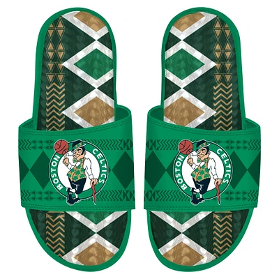 Men's ISlide Kelly Green Boston Celtics Shooting Touch Rwanda Pattern Gel Slide Sandals