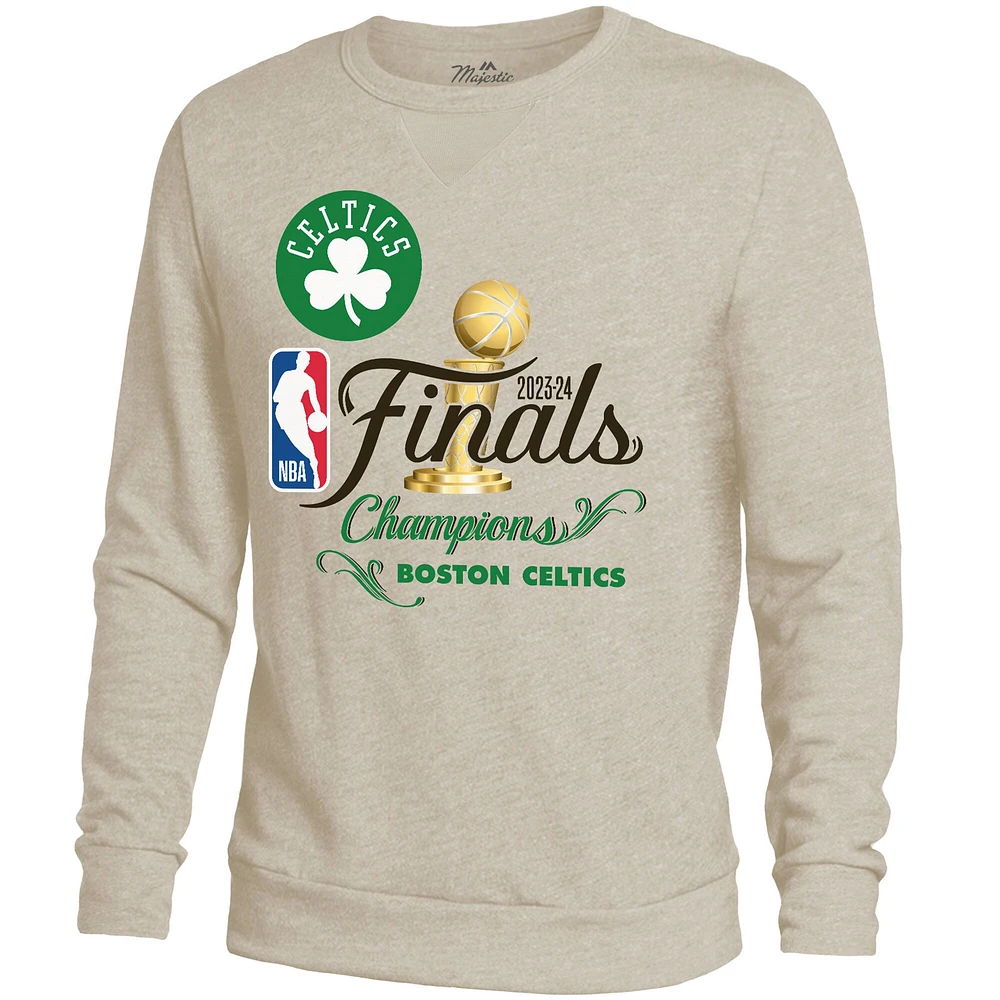 Sweat-shirt Majestic Threads crème pour hommes Boston Celtics 2024 NBA Finals Champions Tri-Blend