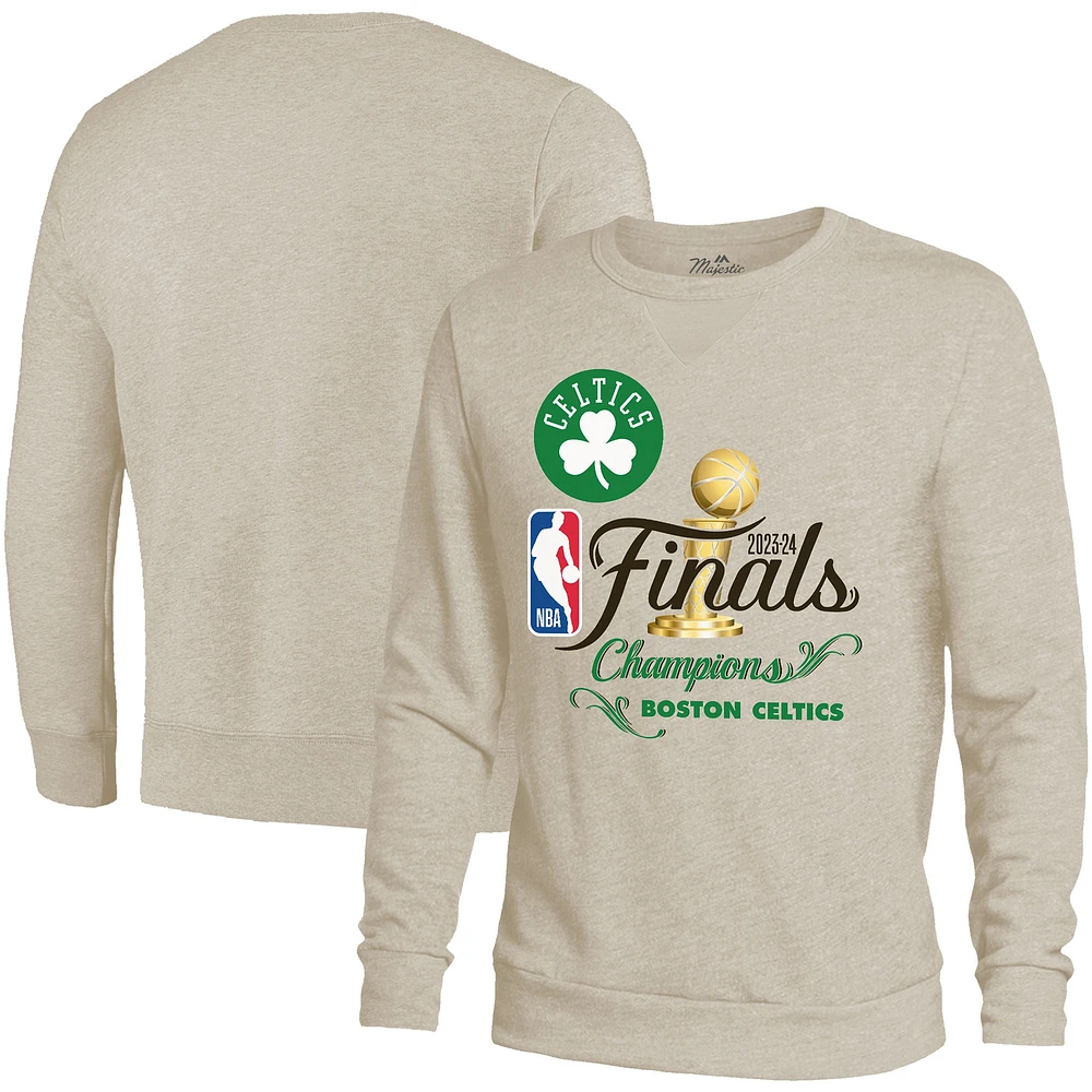 Sweat-shirt Majestic Threads crème pour hommes Boston Celtics 2024 NBA Finals Champions Tri-Blend