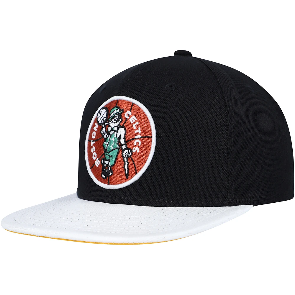 Men's Mitchell & Ness  Black/White Boston Celtics Hardwood Classics Wear Away Visor Snapback Hat