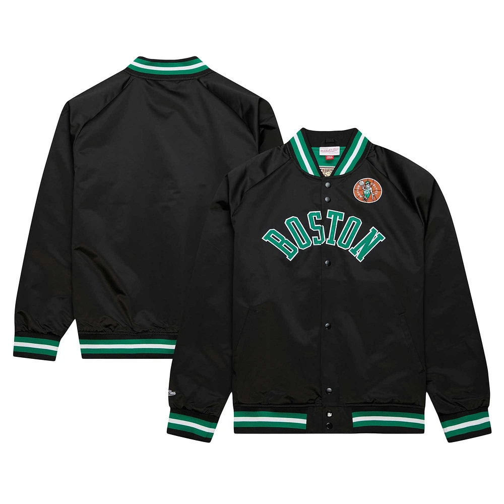 Men's Mitchell & Ness Black Boston Celtics Big Tall Hardwood Classics Wordmark Satin Raglan Full-Zip Jacket