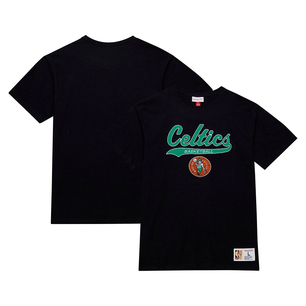 Men's Mitchell & Ness Black Boston Celtics Hardwood Classics Felt Applique Slub T-Shirt