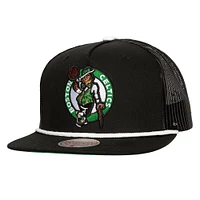 Men's Mitchell & Ness Black Boston Celtics Roper Meshback Trucker Snapback Hat