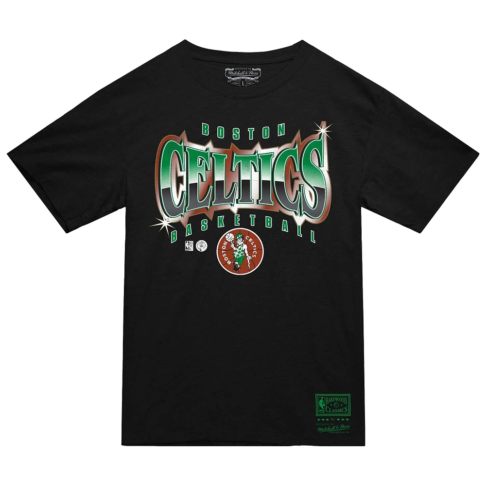 T-shirt Mitchell & Ness noir pour homme, collection mondiale des Boston Celtics, lumineux