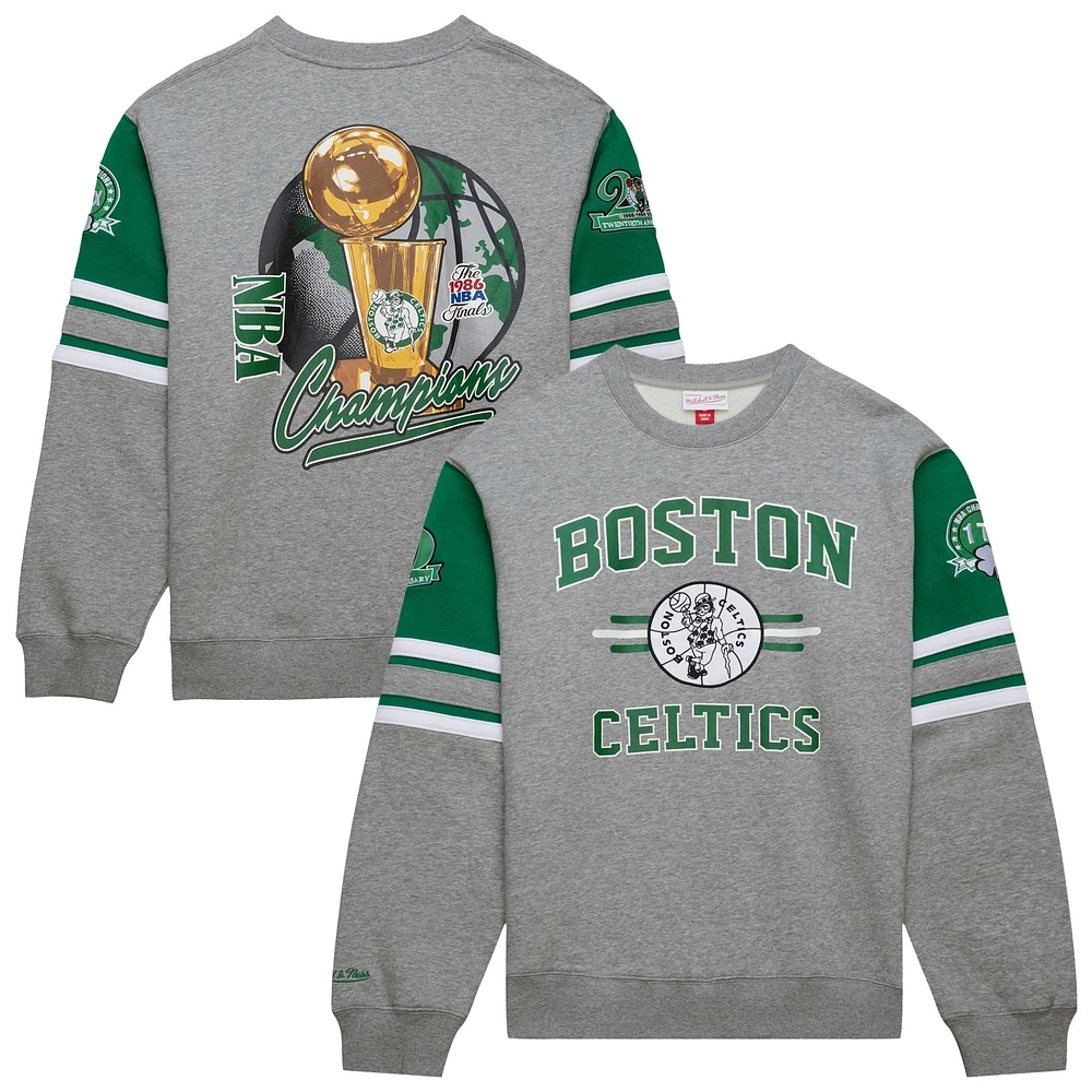 Men's Mitchell & Ness Heather Gray Boston Celtics Hardwood Classics All Over 4.0 Pullover Sweatshirt