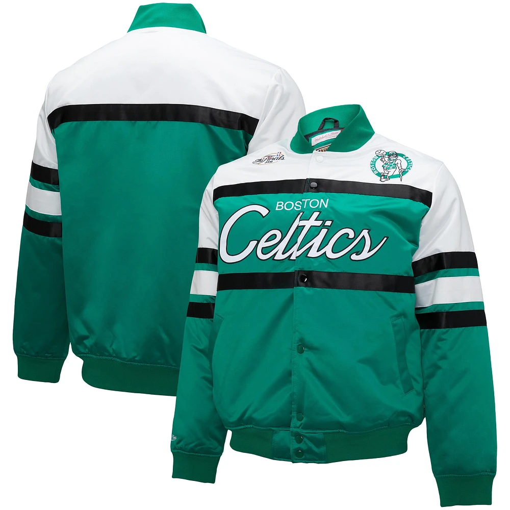 Veste en satin à bouton-pression épais Mitchell & Ness Kelly vert/blanc Boston Celtics Big Tall pour hommes