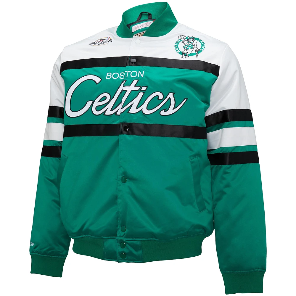 Veste en satin à bouton-pression épais Mitchell & Ness Kelly vert/blanc Boston Celtics Big Tall pour hommes