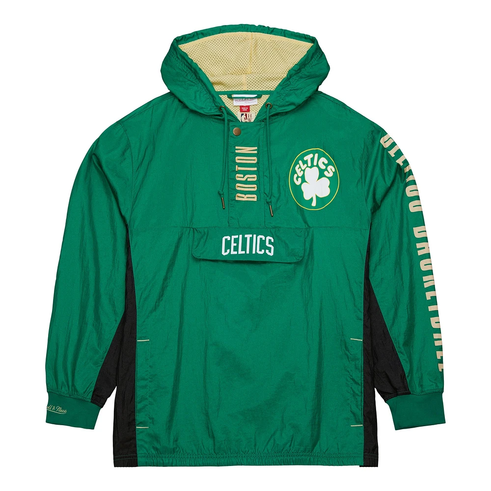 Men's Mitchell & Ness Kelly Green Boston Celtics Big Tall Hardwood Classics Team OG 2.0 Anorak Hoodie Quarter-Zip Windbreaker Jacket