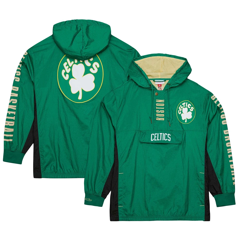 Men's Mitchell & Ness Kelly Green Boston Celtics Big Tall Hardwood Classics Team OG 2.0 Anorak Hoodie Quarter-Zip Windbreaker Jacket