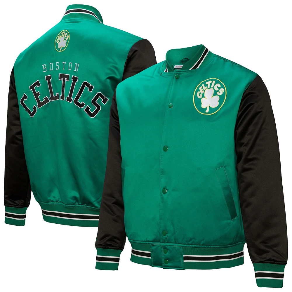 Veste en satin à boutons-pression intégrale Mitchell & Ness Kelly Green Boston Celtics Hardwood Classic Primetime pour homme