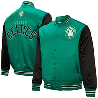 Veste en satin à boutons-pression intégrale Mitchell & Ness Kelly Green Boston Celtics Hardwood Classic Primetime pour homme