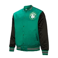 Veste en satin à boutons-pression intégrale Mitchell & Ness Kelly Green Boston Celtics Hardwood Classic Primetime pour homme