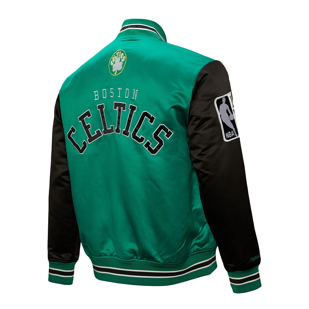 Veste en satin à boutons-pression intégrale Mitchell & Ness Kelly Green Boston Celtics Hardwood Classic Primetime pour homme