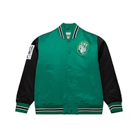 Veste en satin à boutons-pression intégrale Mitchell & Ness Kelly Green Boston Celtics Hardwood Classic Primetime pour homme