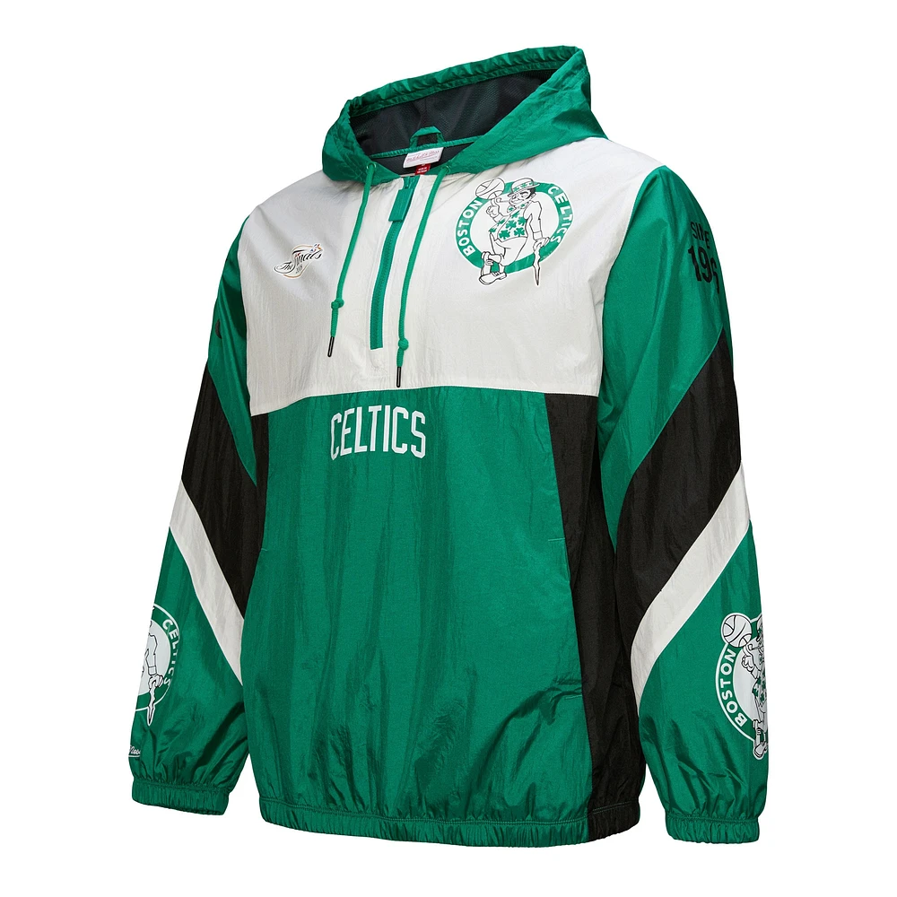 Men's Mitchell & Ness Kelly Green Boston Celtics Hardwood Classics Team Origins Anorak Quarter-Zip Windbreaker Jacket