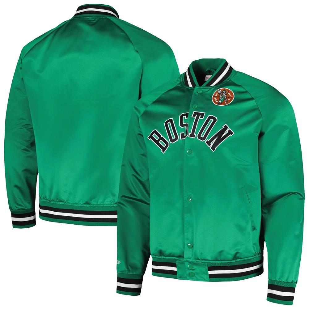 Veste à bouton-pression intégrale raglan Mitchell & Ness Kelly Green Boston Celtics Hardwood Classics pour hommes