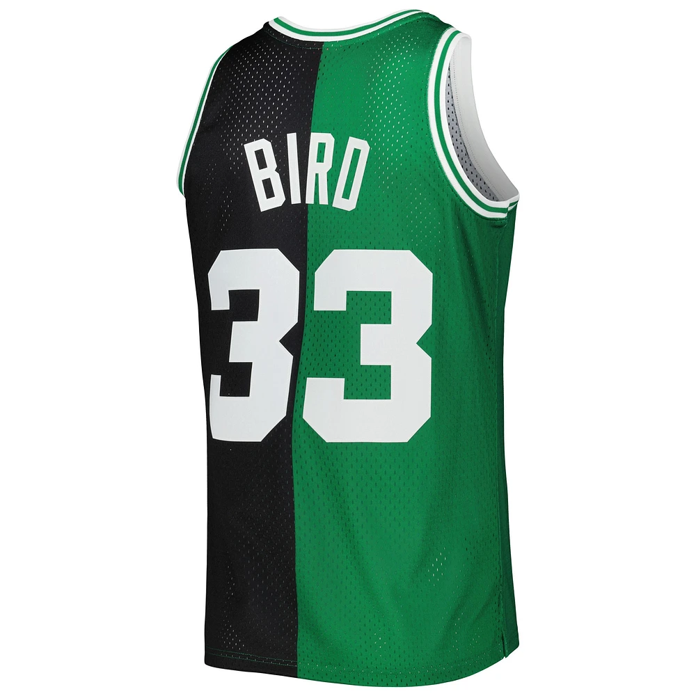 Men's Mitchell & Ness Larry Bird Black/Kelly Green Boston Celtics Hardwood Classics 1985/86 Split Swingman Jersey