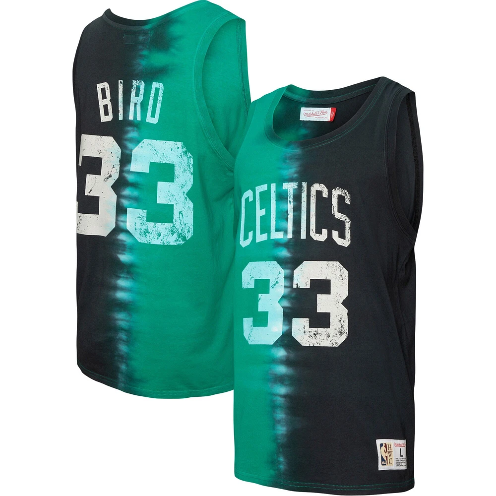 Homme Mitchell & Ness Larry Bird Noir/Kelly Vert Boston Celtics Hardwood Classics Tie-Dye Nom Numéro - Débardeur