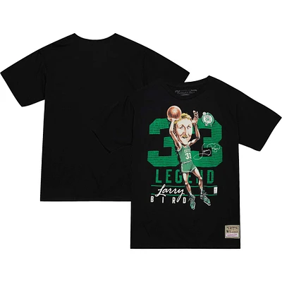 T-shirt pour homme Mitchell & Ness Larry Bird noir Boston Celtics Hardwood Classics Caricature