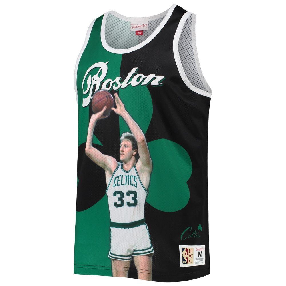 Men's Mitchell & Ness Larry Bird Kelly Green/Black Boston Celtics Sublimated Player Tank Top