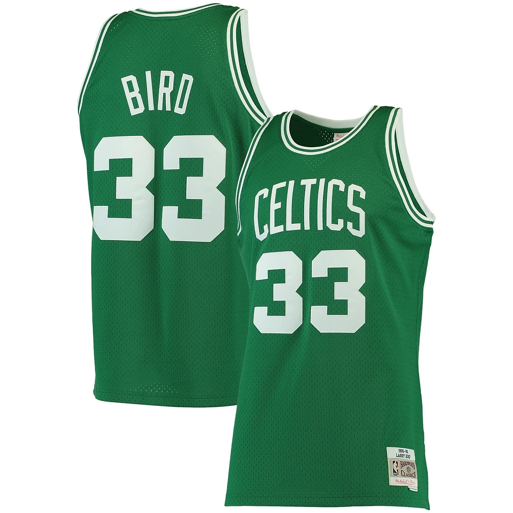 Men's Mitchell & Ness Larry Bird Kelly Green Boston Celtics 1985/86 Big Tall Hardwood Classics Swingman Jersey