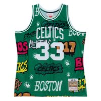 Men's Mitchell & Ness Larry Bird Kelly Green Boston Celtics 1985/86 Hardwood Classics Slap Sticker Swingman - Jersey