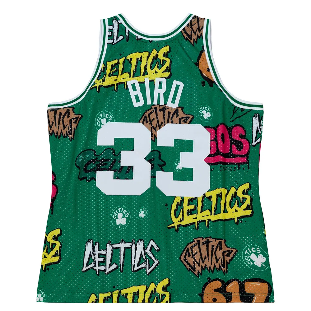 Homme Mitchell & Ness Larry Bird Kelly Green Boston Celtics 1985/86 Hardwood Classics Slap Sticker Swingman - Maillot