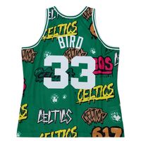 Men's Mitchell & Ness Larry Bird Kelly Green Boston Celtics 1985/86 Hardwood Classics Slap Sticker Swingman - Jersey