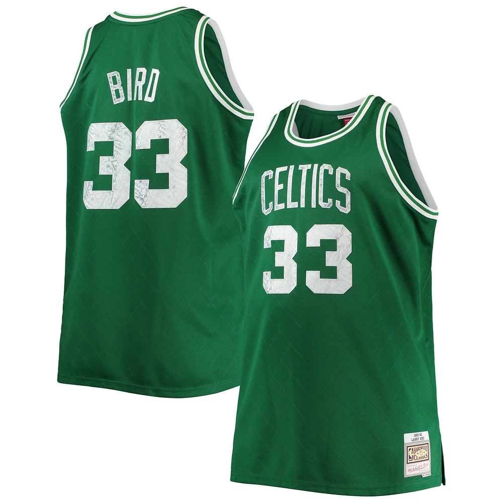 Men's Mitchell & Ness Larry Bird Kelly Green Boston Celtics Big Tall 1985/86 NBA 75th Anniversary Diamond Swingman Jersey