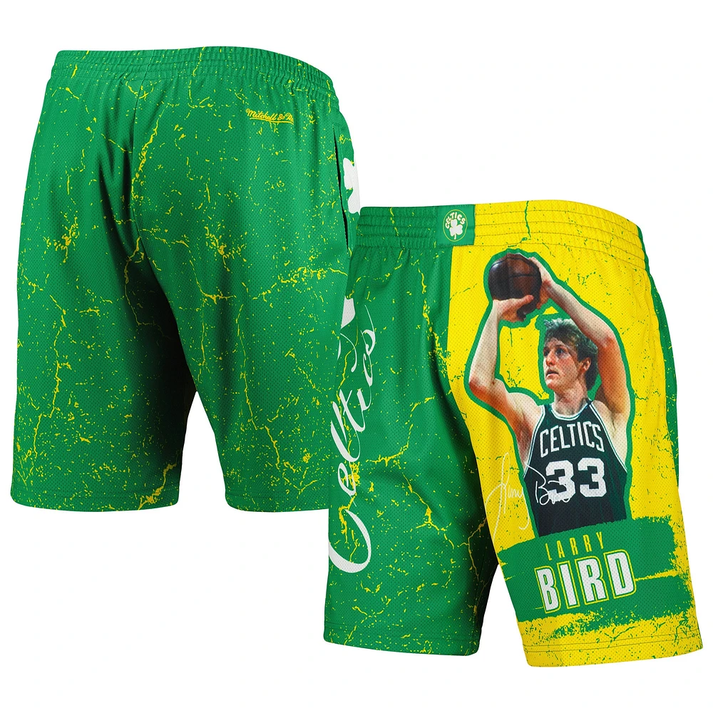 Men's Mitchell & Ness Larry Bird Kelly Green Boston Celtics Hardwood Classics Player Burst Shorts