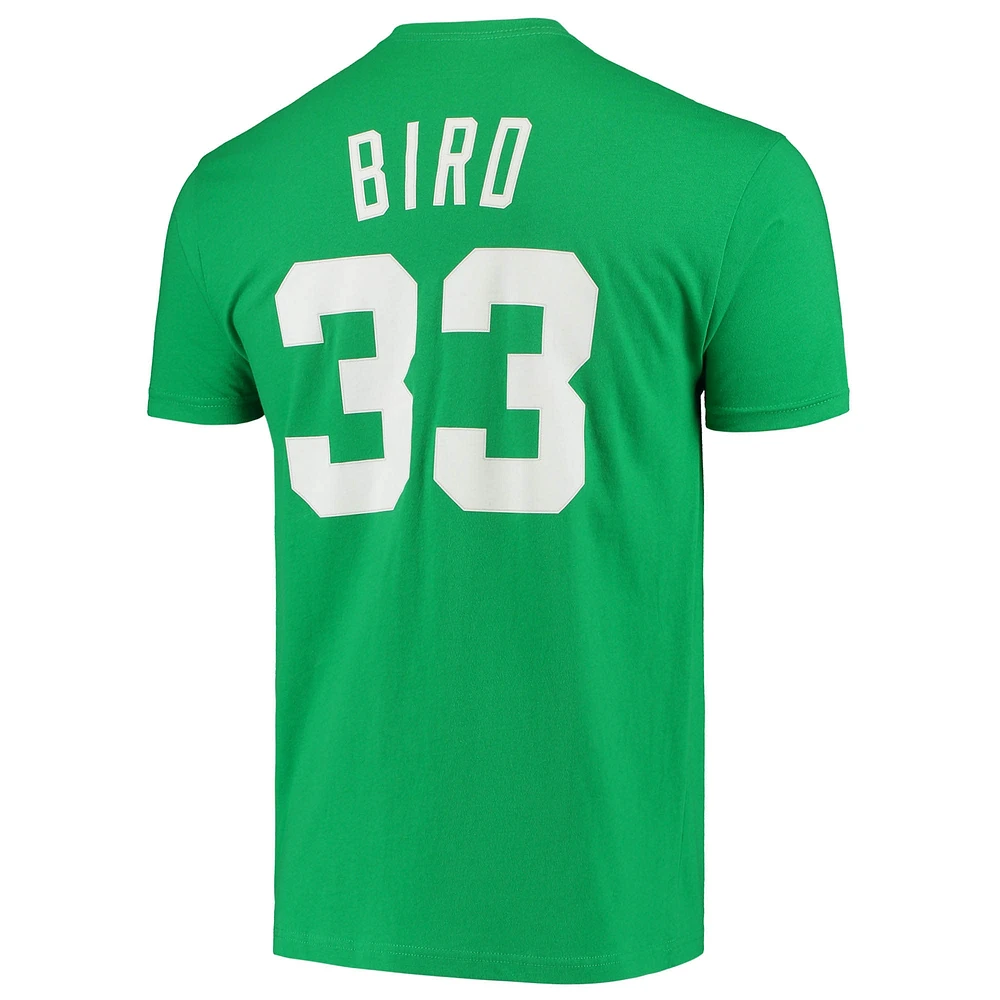 Men's Mitchell & Ness Larry Bird Kelly Green Boston Celtics Hardwood Classics Stitch Name Number T-Shirt