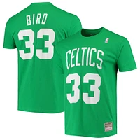 Men's Mitchell & Ness Larry Bird Kelly Green Boston Celtics Hardwood Classics Stitch Name Number T-Shirt