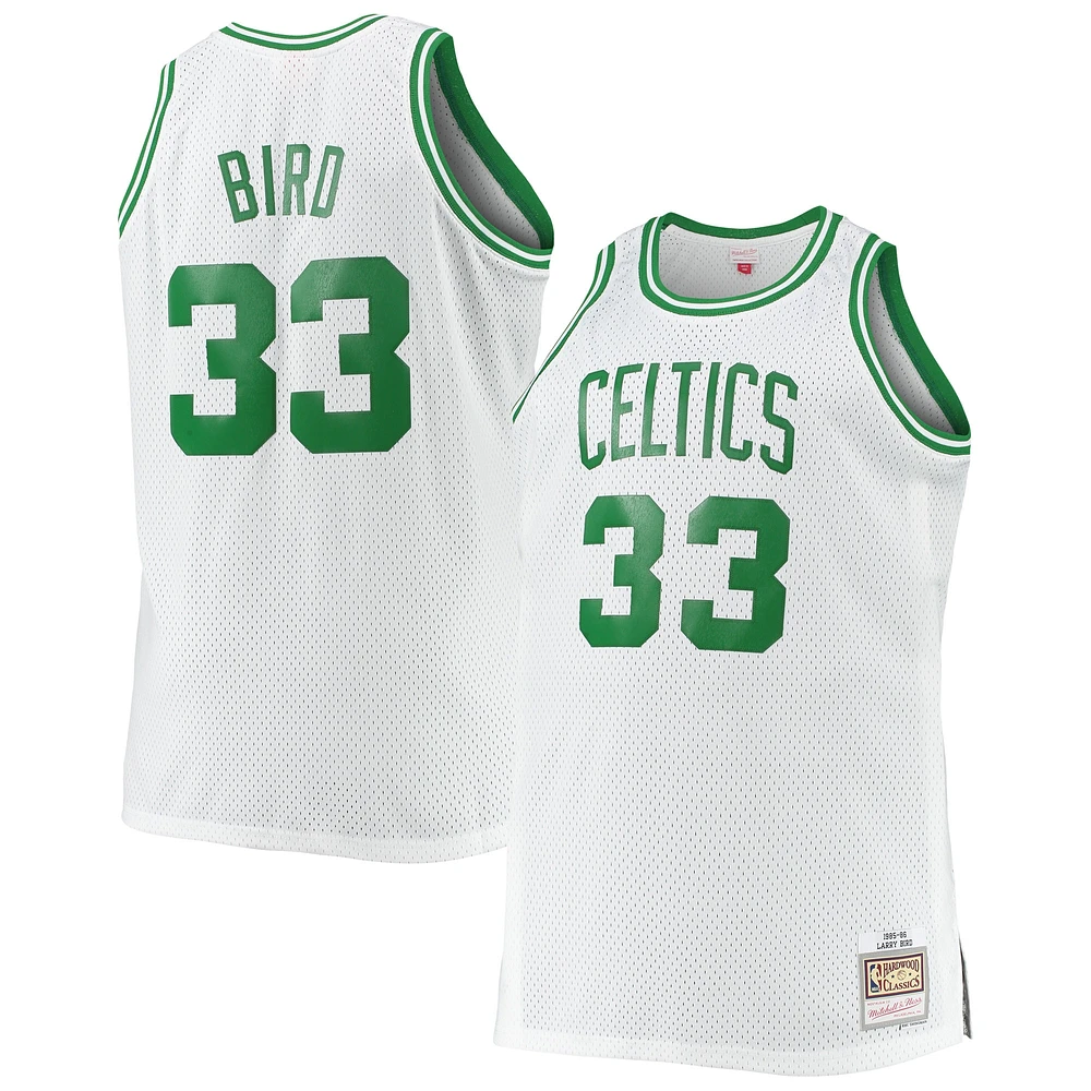 Homme Mitchell & Ness Larry Bird Blanc Boston Celtics Big Tall 1985/86 Hardwood Classics Swingman Maillot