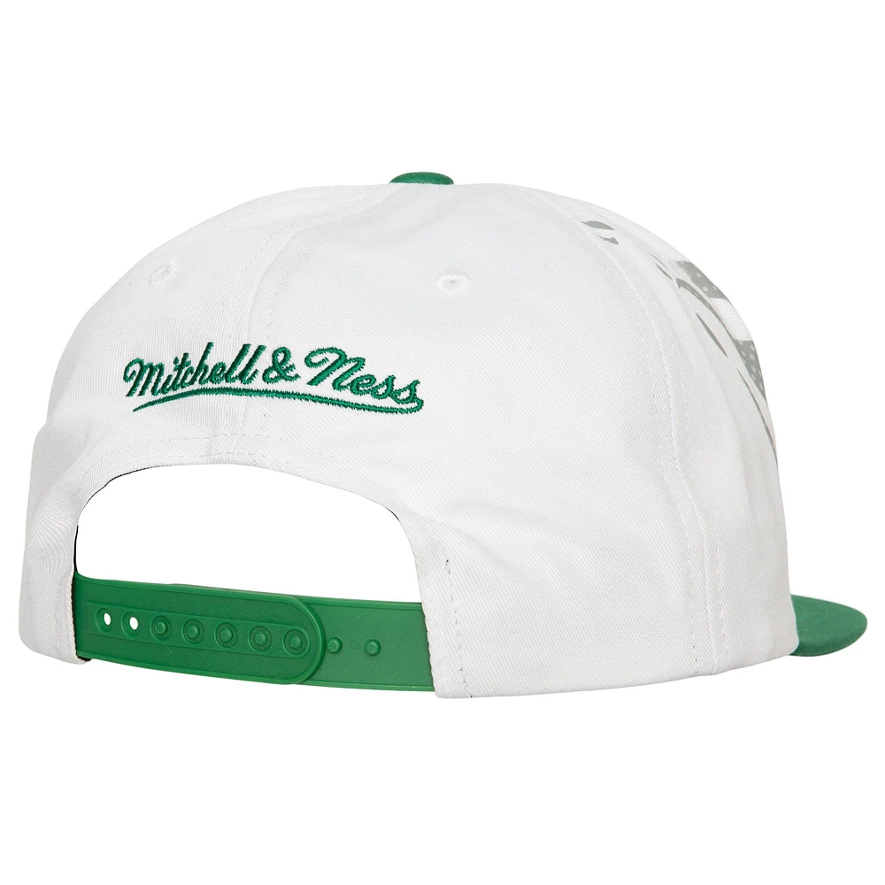 Men's Mitchell & Ness White Boston Celtics Hot Fire Snapback Hat