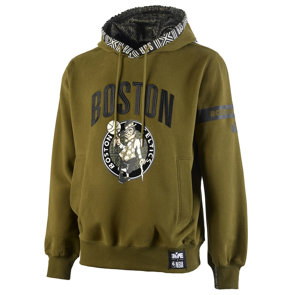Men's NBA x Two Hype  Olive Boston Celtics Culture & Hoops Collection Premium Pullover Hoodie