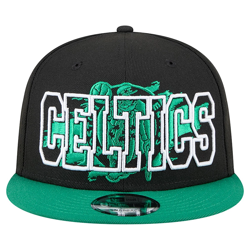 Men's New Era Black/Kelly Green Boston Celtics Sport Night Splatter 2-Tone 9FIFTY Snapback Hat