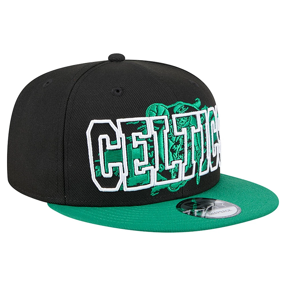 Men's New Era Black/Kelly Green Boston Celtics Sport Night Splatter 2-Tone 9FIFTY Snapback Hat