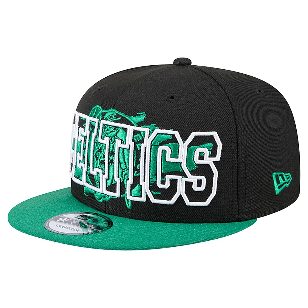 Men's New Era Black/Kelly Green Boston Celtics Sport Night Splatter 2-Tone 9FIFTY Snapback Hat