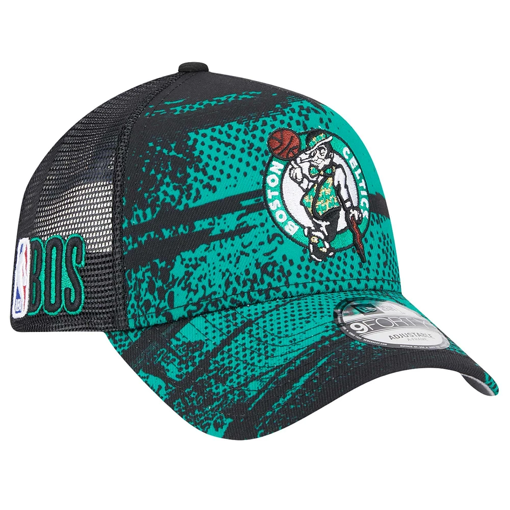 Casquette ajustable Boston Celtics Tip Off A-Frame Trucker 9FORTY noire/verte Kelly de New Era pour homme