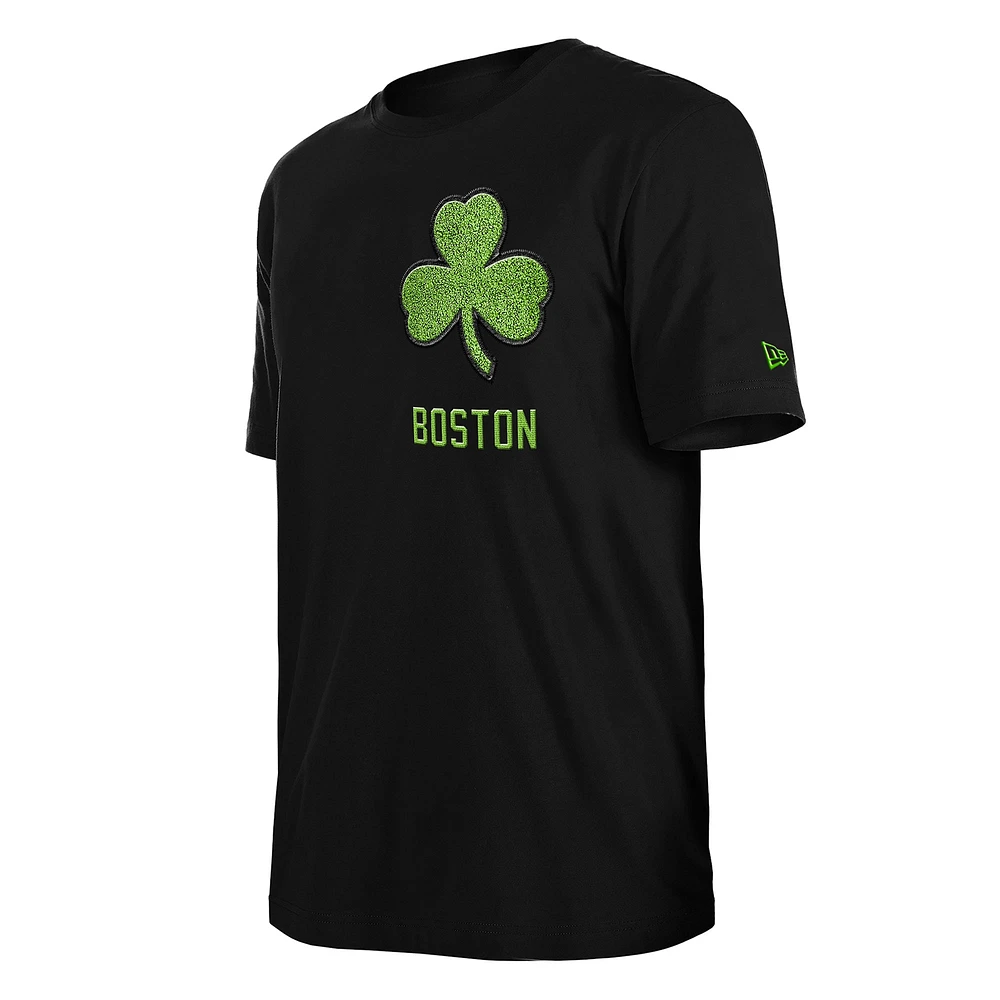 Men's New Era  Black Boston Celtics 2024/25 City Edition Chenille Heavyweight T-Shirt