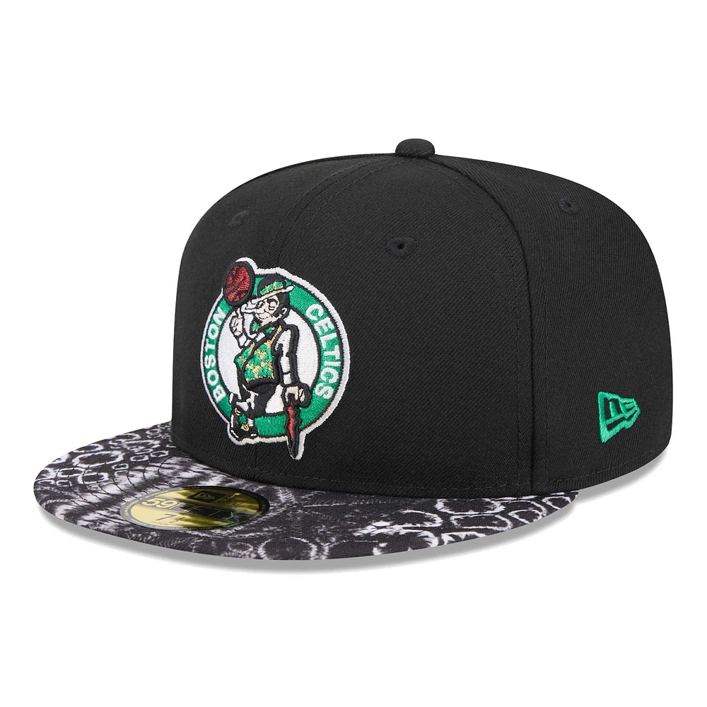 Men's New Era Black Boston Celtics Coral Reef Visor 59FIFTY Fitted Hat