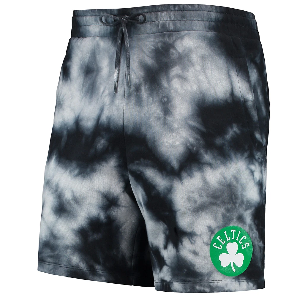 Men's New Era Black Boston Celtics Fleece Tie-Dye Shorts