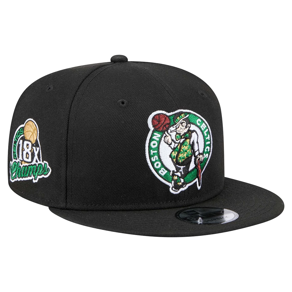 Men's New Era  Black Boston Celtics Logo 18x Champs 9FIFTY Snapback Hat